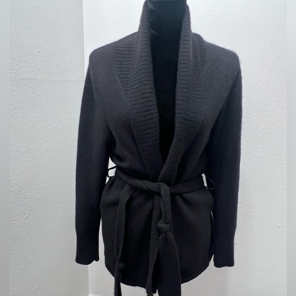 Sue Designer Knits Kenmare Ireland Pure Cashmere Black Cardigan Sweater Size L